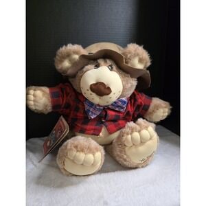 1984 FURSKINS Xavier Roberts Bear With Plaid‎ Shirt, Bowtie & Hat 22"  NWT
